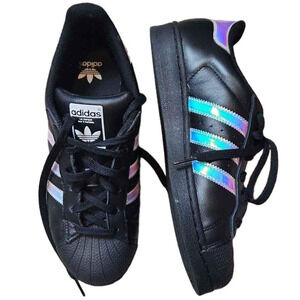 adidas black reflective Superstar womens sneakers low top 5.5M 7.5W
